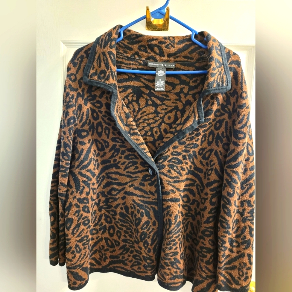 Josephine Chaus Animal Print Sweater Jacket, XL